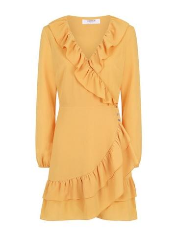 Girls On Film *girls On Film Mustard Frill Wrap Dress