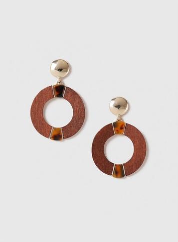 Dorothy Perkins Gold Wood Circle Drop Earrings