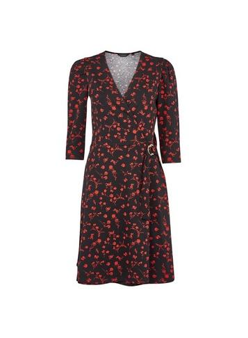 Dorothy Perkins Red Floral Print Buckle Wrap Dress