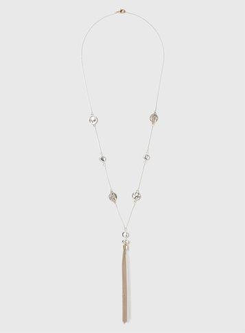 Dorothy Perkins Silver Disc And Tassel Long Necklace
