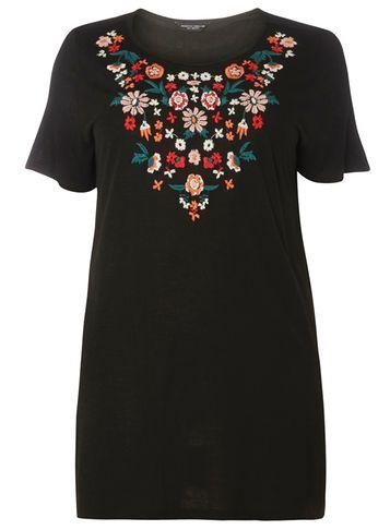 Dorothy Perkins Dp Curve Black Floral Embroidered T-shirt