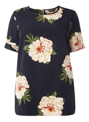 Dorothy Perkins Dp Curve Navy Large Floral Soft T-shirt