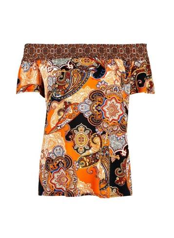 Dorothy Perkins Multi Coloured Shirred Paisley Print Bardot Top