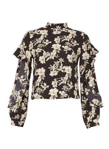 Dorothy Perkins *blue Vanilla Black Frill Sleeve Blouse