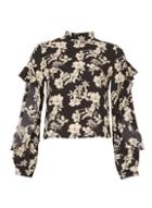 Dorothy Perkins *blue Vanilla Black Frill Sleeve Blouse
