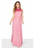 Dorothy Perkins *little Mistress Pink Satin High Neck Maxi Dress