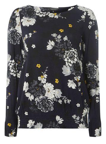 Dorothy Perkins Navy Floral Ruched Hem Top