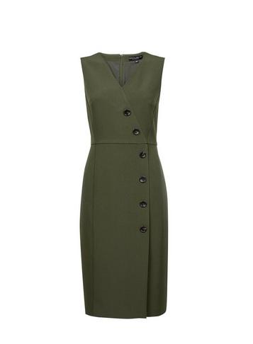 Dorothy Perkins Olive Green V-neck Button Dress
