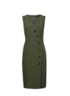 Dorothy Perkins Olive Green V-neck Button Dress