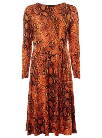 Dorothy Perkins Orange Snake Print Tie Midi Skater Dress