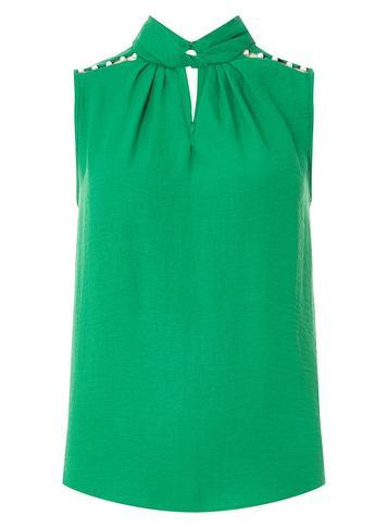 Dorothy Perkins Green Linen Pearl Detail Sleeveless Top
