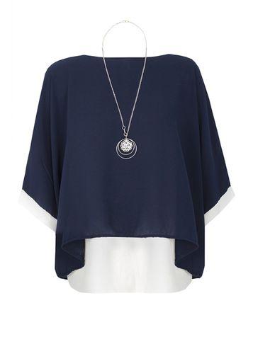 Dorothy Perkins *quiz Navy Double Layer Necklace Top