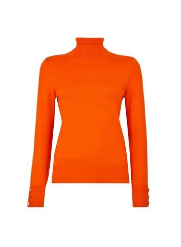 Dorothy Perkins Orange Button Cuff Roll Neck Jumper
