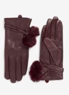 Dorothy Perkins Wine Pom Pom Leather Gloves
