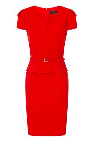 Dorothy Perkins *paper Dolls Red Peplum Belted Dress