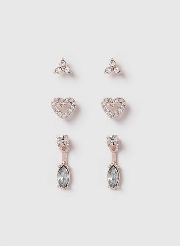Dorothy Perkins Rose Gold Crystal Multipack Earrings