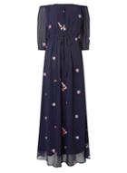 Dorothy Perkins Navy Bird Embroidered Bardot Maxi Dress