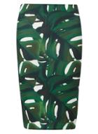 Dorothy Perkins Petite Green Palm Print Pencil Skirt