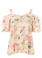 Dorothy Perkins Blush Tropical Layer Sleeve Cold Shoulder Top
