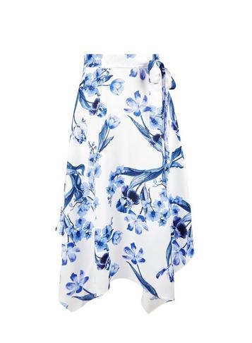 *luxe Ivory China Floral Print Hanky Hem Skirt