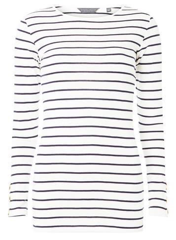 Dorothy Perkins *tall Navy Striped Button Sleeve Top