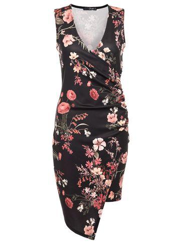 Dorothy Perkins *quiz Black Floral Print Crossover Bodycon Dress
