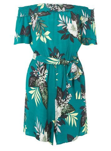 Dorothy Perkins Green Tropical Print Bardot Playsuit