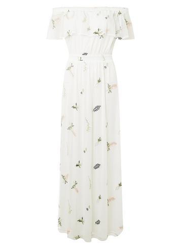 Dorothy Perkins White Embroidered Bardot Maxi Dress