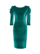 Dorothy Perkins *tall Green Puff Sleeve Velvet Bodycon Dress