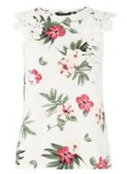 Dorothy Perkins Ivory Tropical Print Lace Trim Shell Top