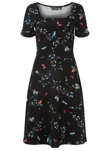 Dorothy Perkins *tall Black Branch Fit And Flare Dress