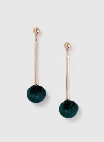 Dorothy Perkins Gold Look And Green Velvet Ball Drop Earrings