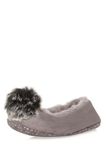 Dorothy Perkins Grey Tipped Pom Pom Ballerina Pumps