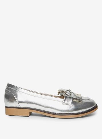 Dorothy Perkins Wide Fit Silver Lotta Loafers