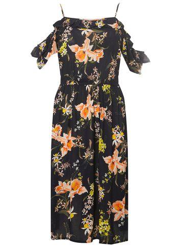 Dorothy Perkins Navy Floral Print Frill Midi Skater Dress