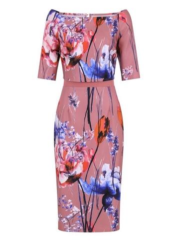 *little Mistress Blush Floral Print Bardot Dress