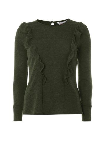 Dorothy Perkins Petite Khaki Frill Front Top