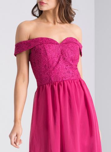 Dorothy Perkins *chi Chi London Pink Crochet Midi Bardot Skater Dress