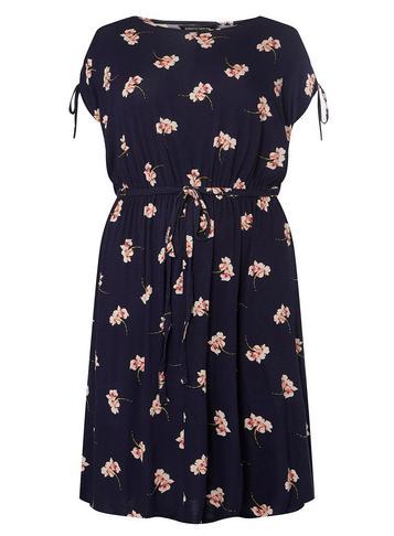 Dorothy Perkins Dp Curve Navy Ditsy Jersey Midi Skater Dress
