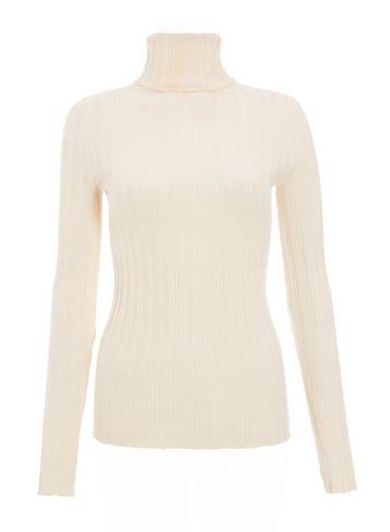 *quiz Cream Ribbed High Neck Knitted Top