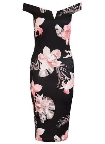 Dorothy Perkins *quiz Black Floral Bardot Dress