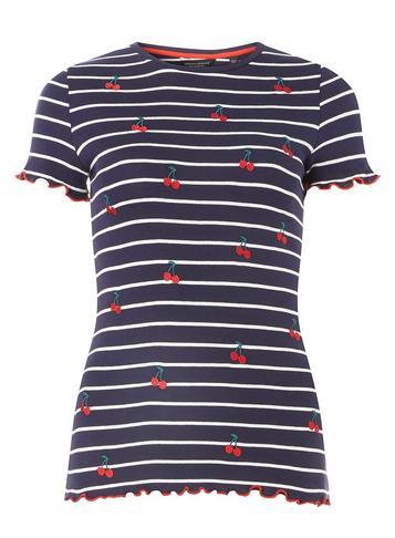 Dorothy Perkins Trees For Cities Navy Striped Cherry T-shirt
