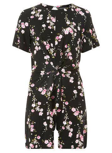 Dorothy Perkins Black Floral Tie Front Playsuit