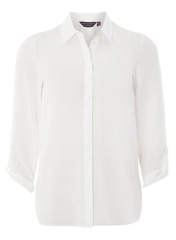 Dorothy Perkins Ivory Dip Hem Roll Sleeve Shirt