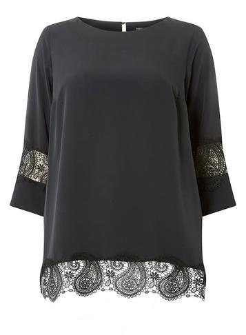 Dorothy Perkins *dp Curve Black Lace Hem Soft Top