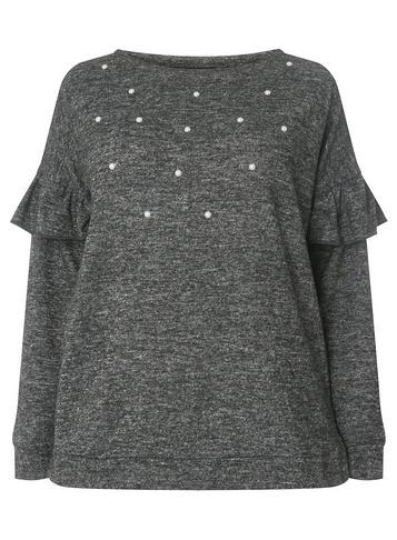 Dorothy Perkins Dp Curve Grey Pearl Embellished Jumper