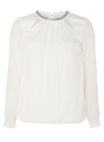 Dorothy Perkins Ivory Embellished Neck Top