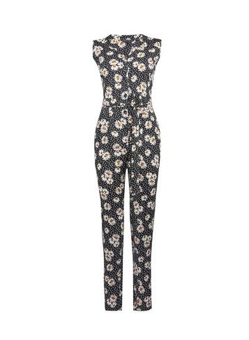 Dorothy Perkins Black Daisy And Spot Print Collared Jumpsuit