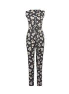Dorothy Perkins Black Daisy And Spot Print Collared Jumpsuit