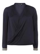 Dorothy Perkins Navy Embellished Cuff Blouse